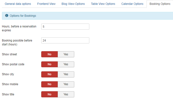 options booking form