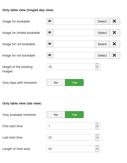 options table views