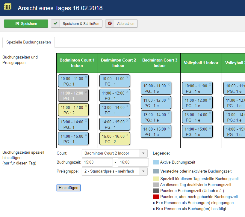 backend spezielle buchungszeiten anlegen