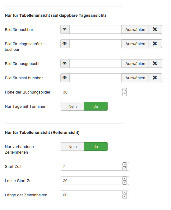 optionen tabellenansichten